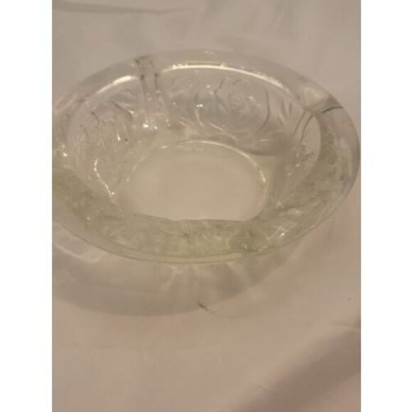 KIG Indonesia Pressed Heavy Glass Rose Pattern Vintqge Ashtray 4 Rest 6" - Picture 10 of 12